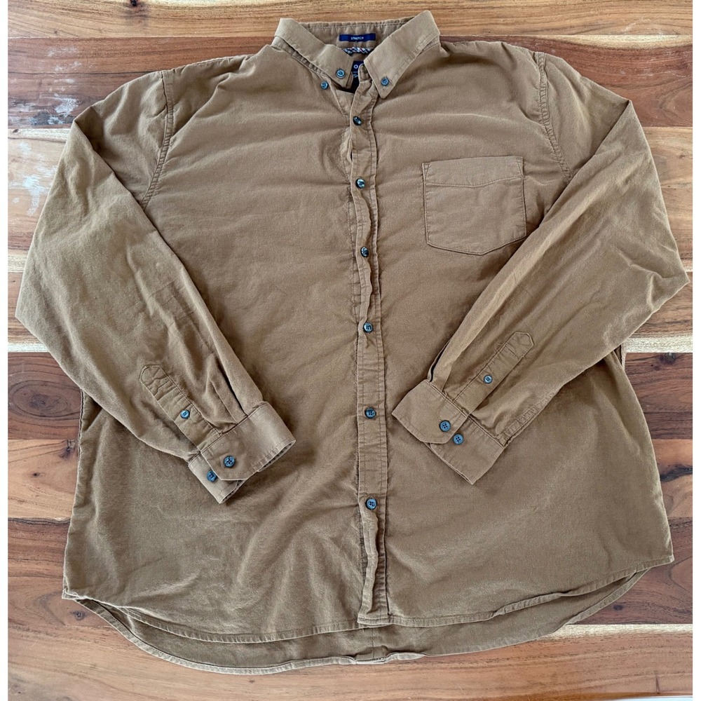 Ben Sherman Mens XXL Tan Brown Stretch Cotton Long Sleeve Button Down Shirt